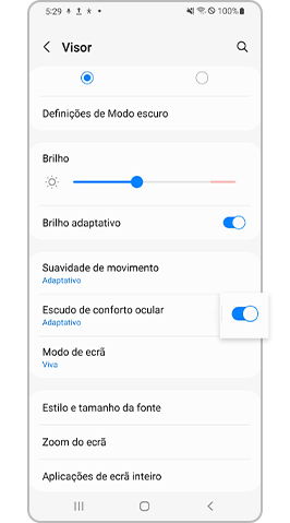 Desativar a opção Escudo de conforto ocular
