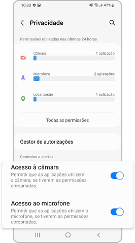 Ative o acesso à Câmara e Microfone