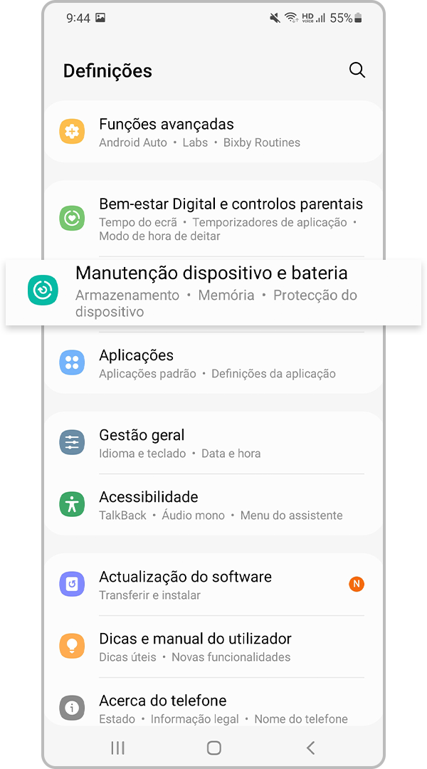 Bateria e manutenção do dispositivo