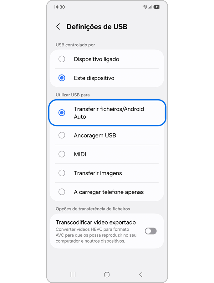 Selecionar a opção Transferir ficheiros