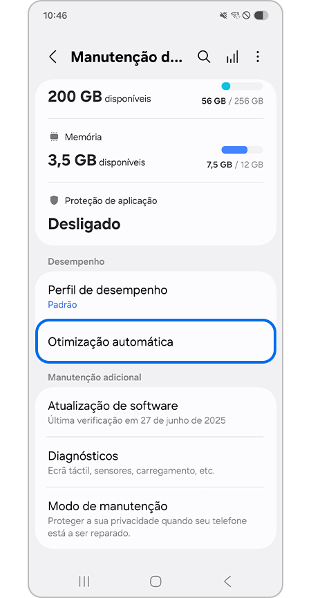 Selecionar o menu Otimização automática