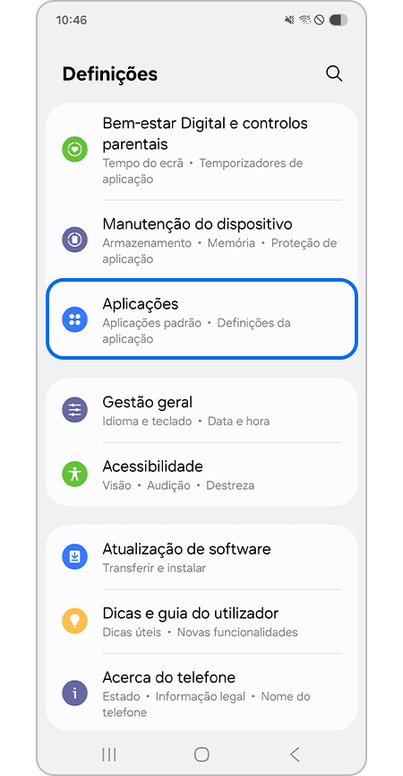 Selecionar o menu de Aplicações