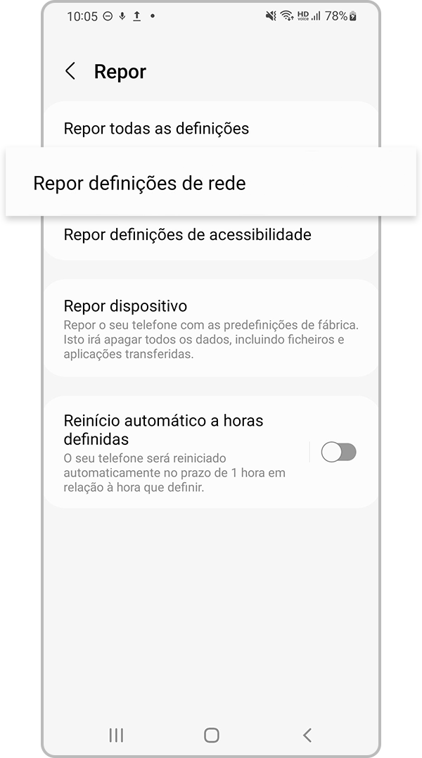 repor definições de rede passo 3