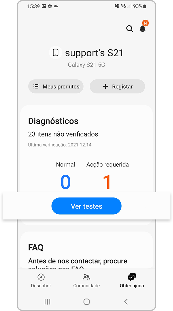 Samsung Members Ver testes em Diagnósticos