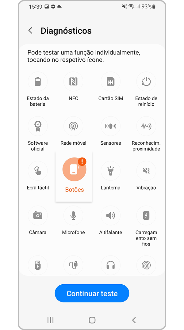 Toque em Botões em Diagnósticos