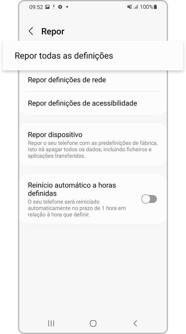 Selecionar Repor todas as definições