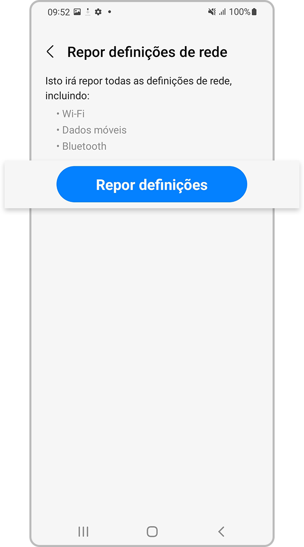 Tocar em Repor definições