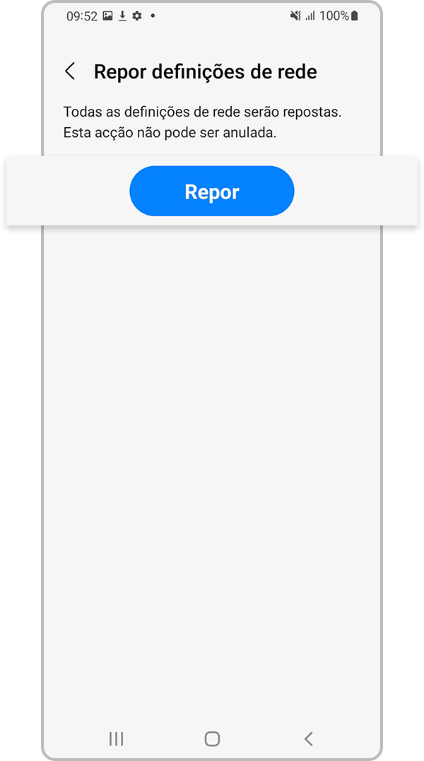 Verificar informação e tocar em Repor