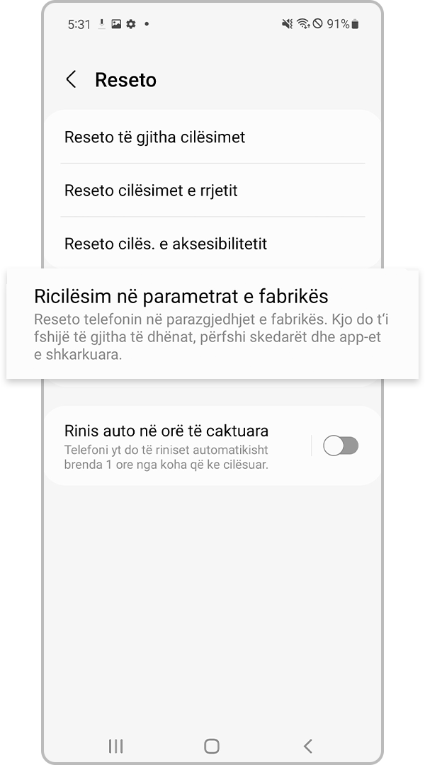 Ricilësim në parametrat e fabrikës