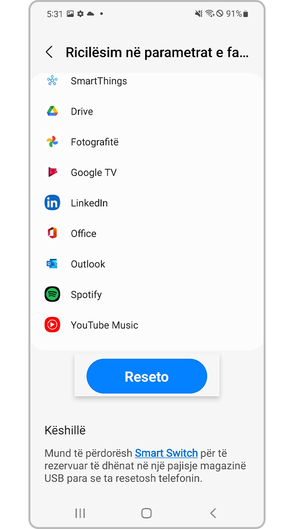 Aplikacioni Ricilësim në parametrat e fabrikës