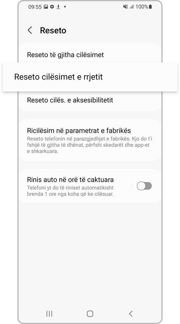 Përzgjidhni Reseto cilësimet e rrjetit