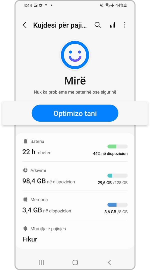 Prekni “Optimize now” (Optimizo tani)
