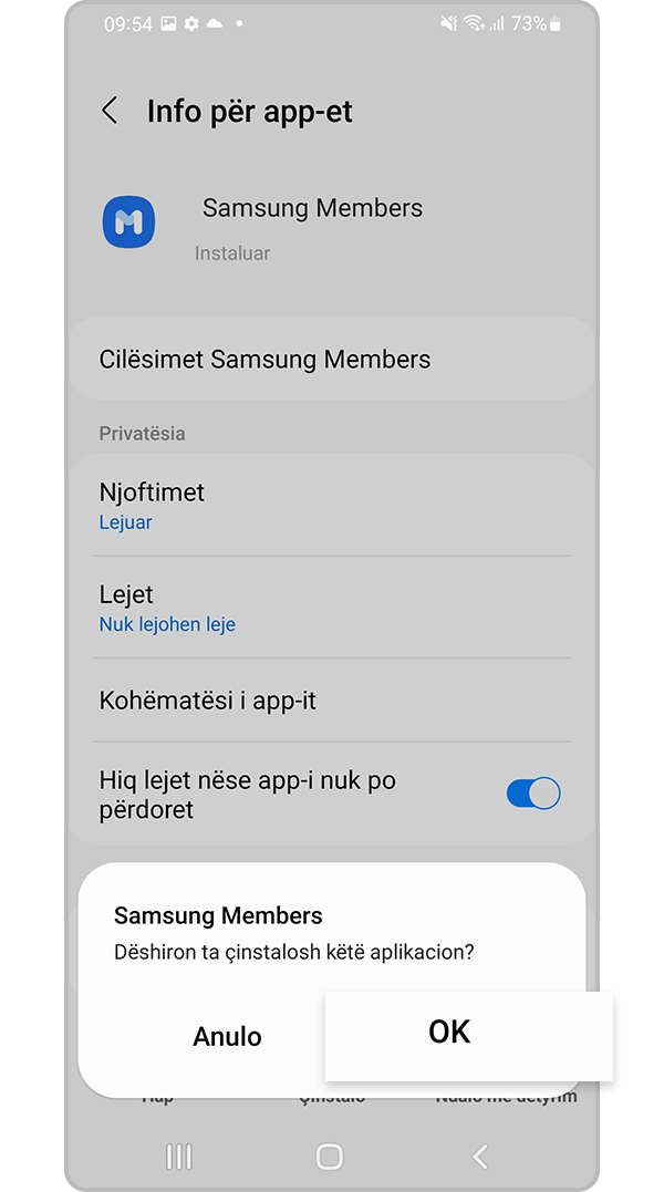 prekni “OK” për ta fshirë aplikacionin