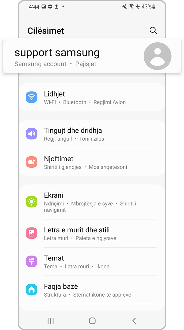 Përzgjidhni llogarinë Samsung