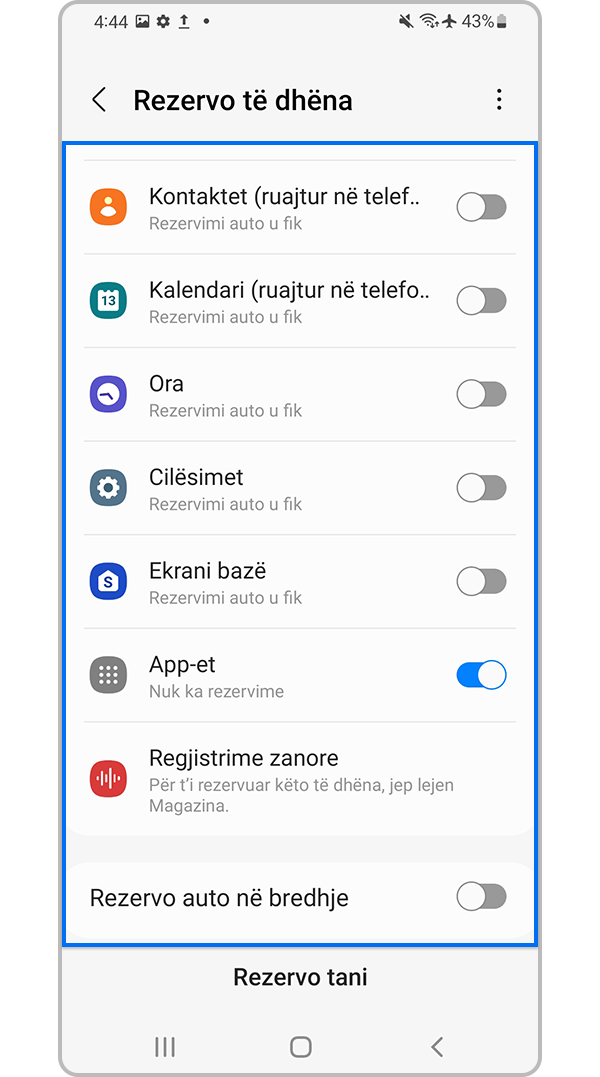 Përzgjidhni llojin e të dhënave që dëshironi të ngarkoni në Samsung Cloud