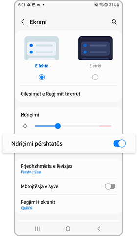 Cilësimet e ndriçimit përshtatës të Galaxy S22
