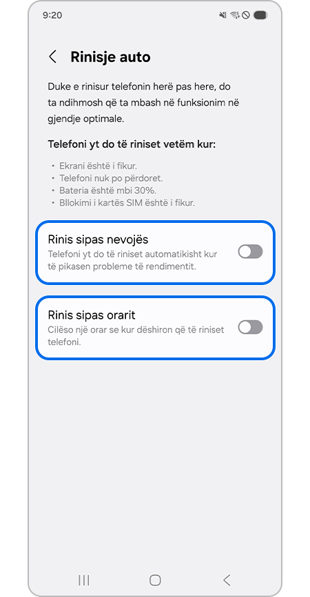 Çaktivizimi i “Rinis sipas nevojës” dhe “Rinis sipas orarit”