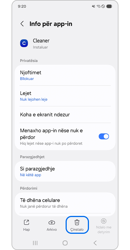 Prekja e butonit Çinstalo