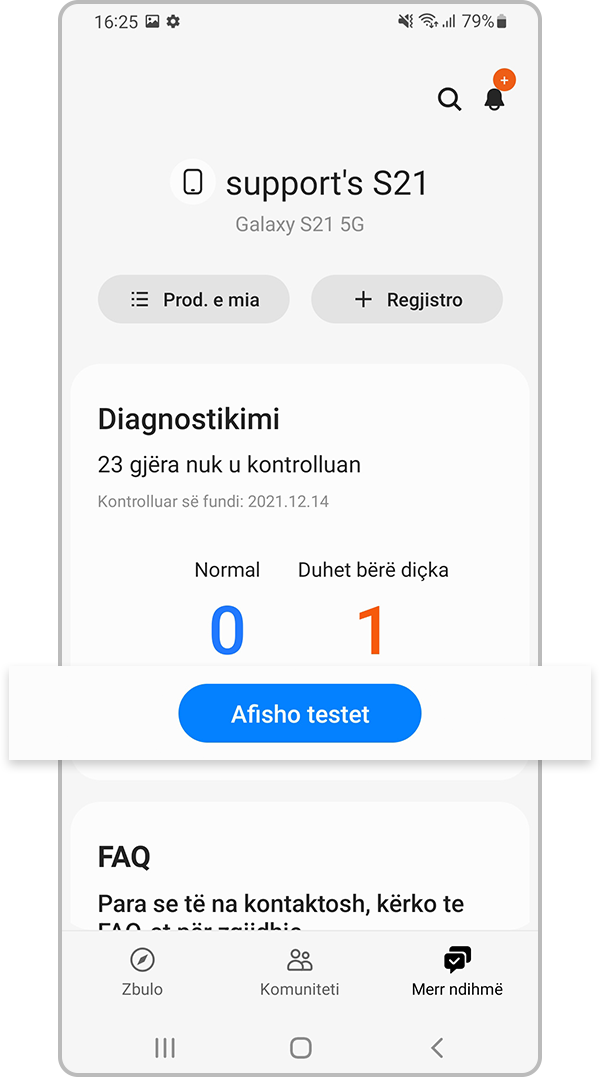 Samsung Members Afisho testet në Diagnostikimi
