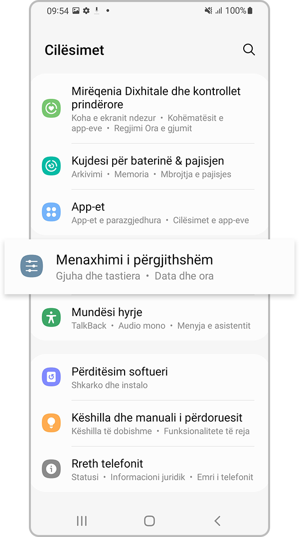 Menaxhimi i përgjithshëm në Cilësime