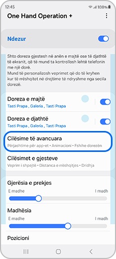 Prekni cilësimet e avancuara në aplikacionin One Hand Operation +