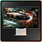 Monitor Odyssey 3D resaltado en colores neón. La pantalla muestra una nave espacial saliendo de la pantalla.