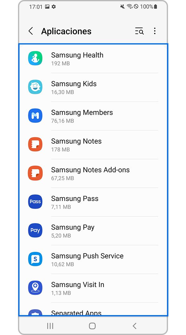 Elegir aplicación para cambiar permisos