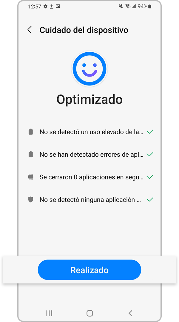 Tocar Realizado para terminar la optimización