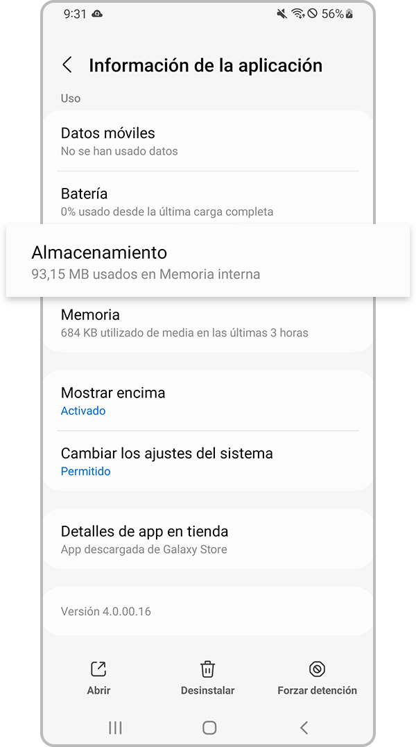 Seleccionar Almacenamiento