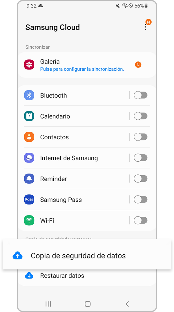 Copia de seguridad de datos Samsung Cloud
