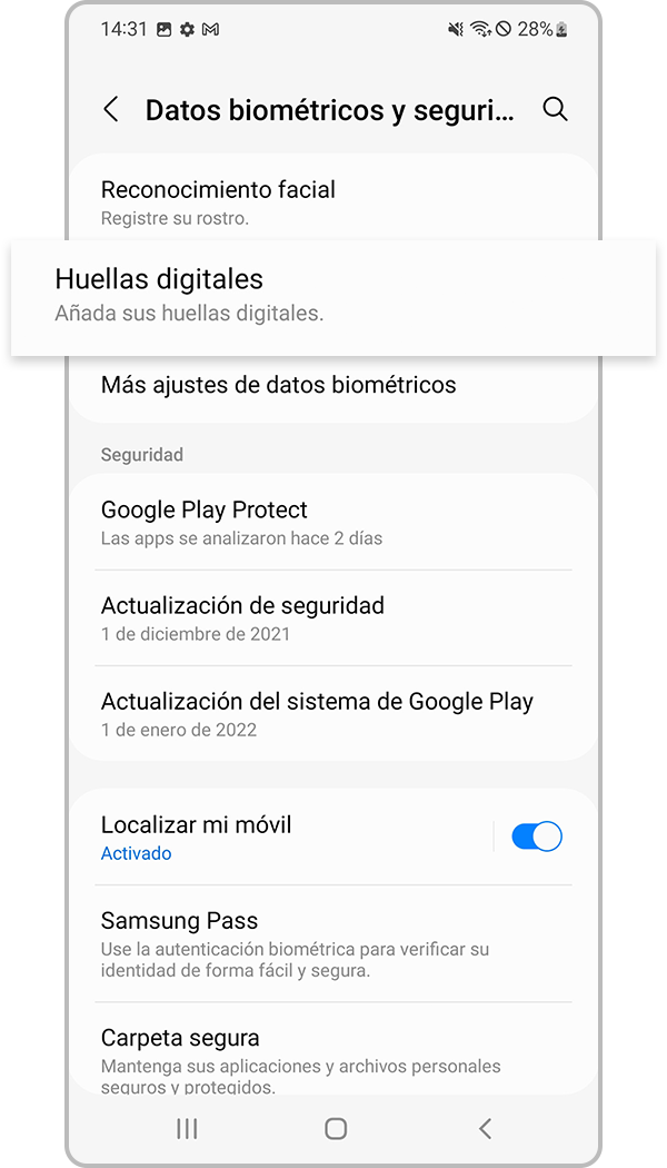 registro de reconocimiento de huellas digitales paso 2
