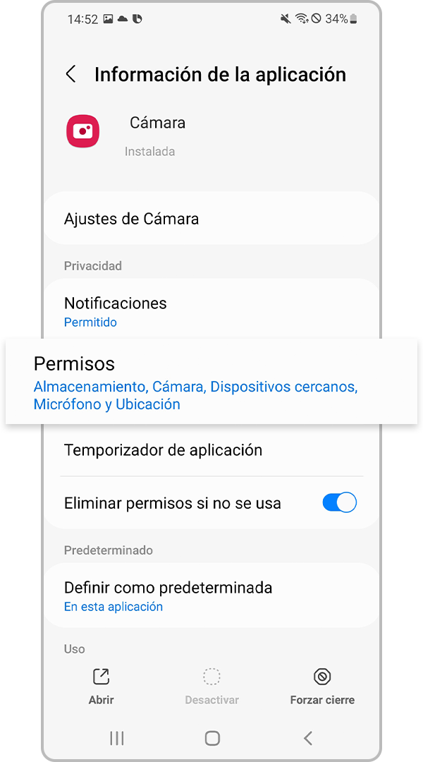 Seleccionar permisos de aplicación