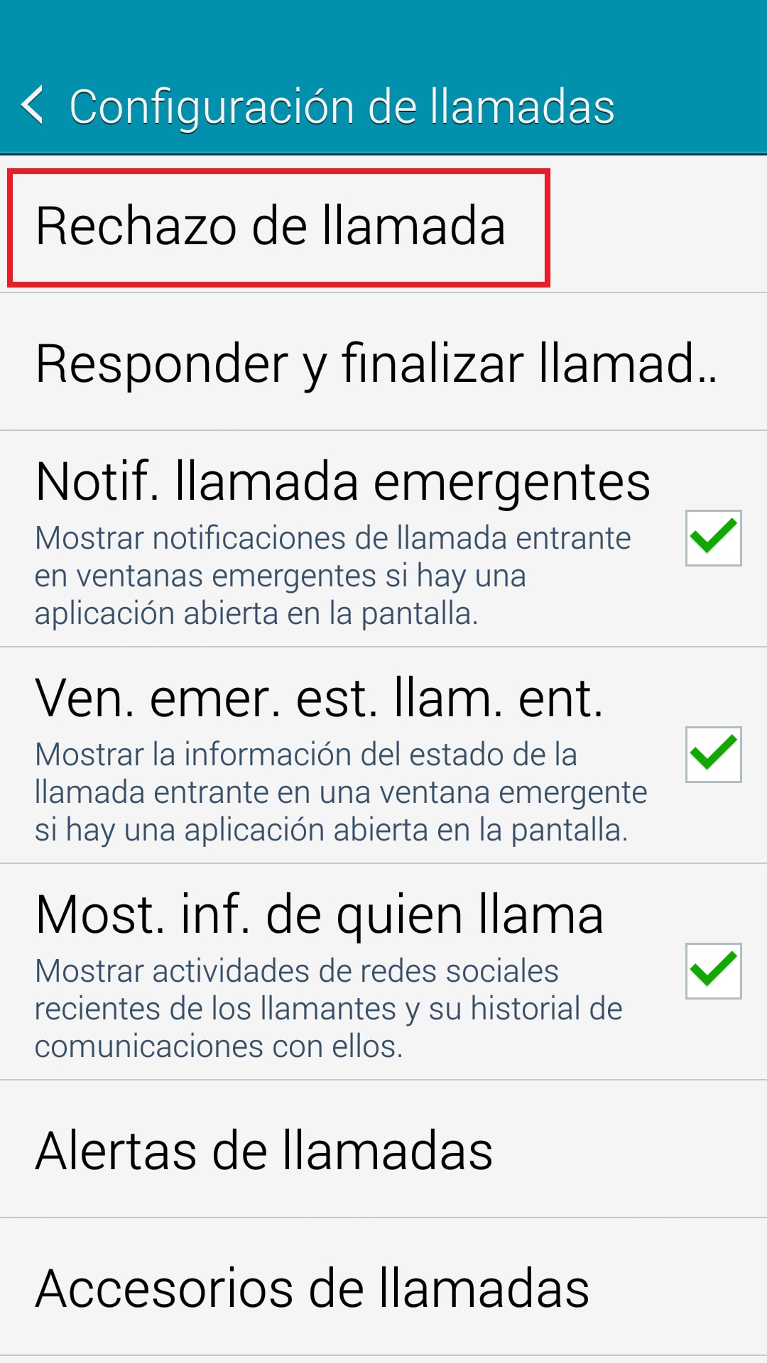 Samsung Galaxy S5 (SM-G900): ¿Por qué no puedo recibir llamadas de determinados números?