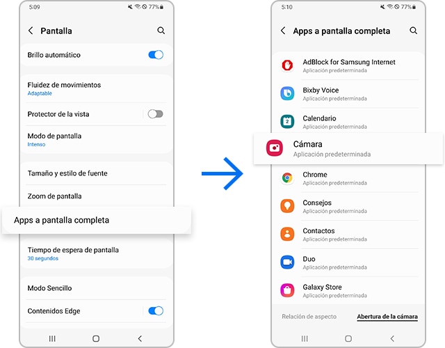 Ajustar la relación de la pantalla con Apertura de la cámara