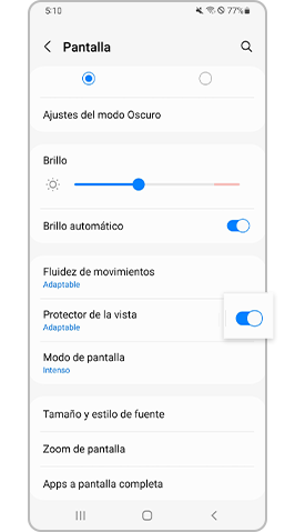 Desactivar el ajuste Protector de la vista