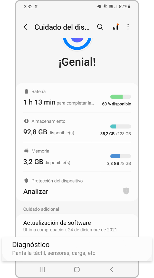 Diagnóstico Cuidado del dispositivo