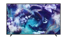 Un Samsung Neo QLED 8K TV muestra un paisaje abstracto azul en la pantalla.