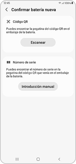 Opciones de autentificación de la batería en la app Self Repair