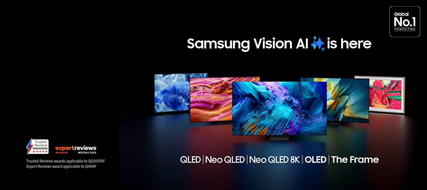 Produkte von Samsung erscheinen auf einem blauen Hintergrund