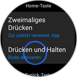 Screenshot der Optionen der Home-Taste, auf dem Drücken und Halten mit einem blauen Kreis markiert ist.