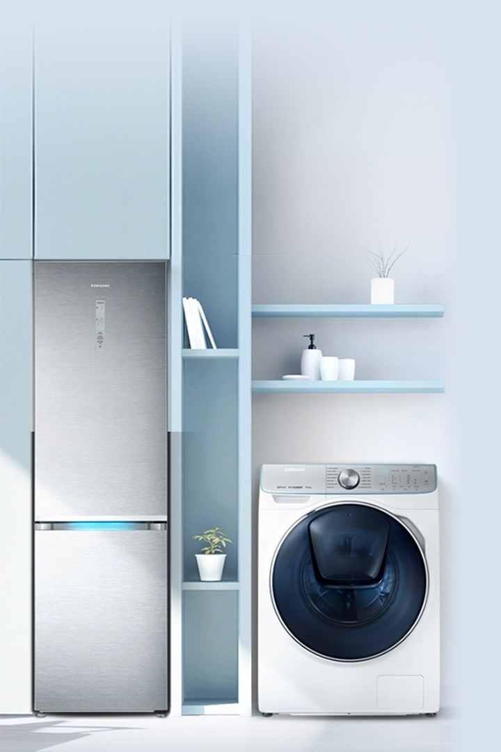 Samsung Waschmaschine und Kühlschrank in einer Küche