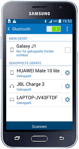 Sichtbarkeit für andere Geräte wird im Galaxy J1 eingestellt.