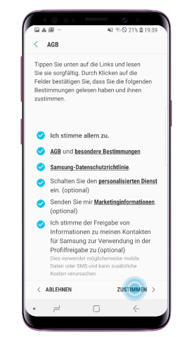 Bixby Vision des Galaxy S9 plus, zustimmen