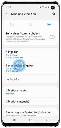 Benachrichtigungston ist im Galaxy S10e markiert.