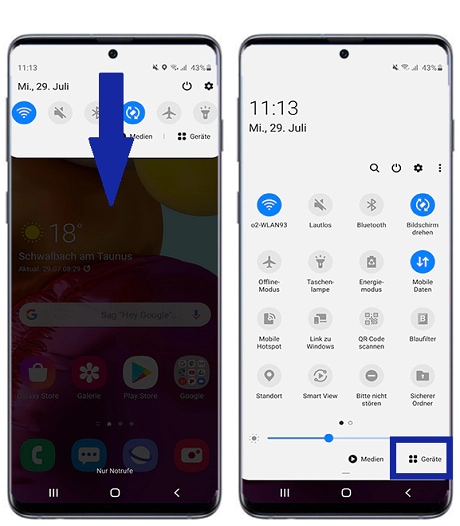 Galaxy Smartphone zugreifen auf Geräte Panel