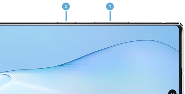 Die Lautstärketaste und Funktionstaste des Galaxy Note10 werden angezeigt.