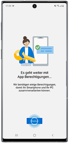 App-Berechtigungen von Link zu Windows werden im Galaxy Note10 angezeigt.