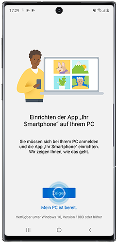 Zeigen ist im Einrichtungsbildschirm für Ihr Smartphone im Galaxy Note10 markiert.