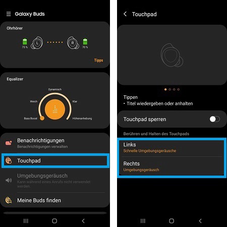 Galaxy Wearable App - Anpassen der Buds-Einstellungen
