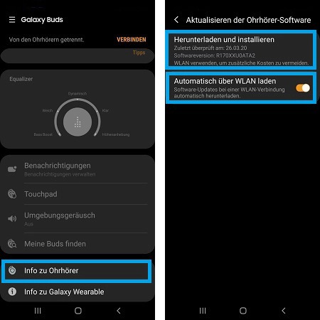 Galaxy Wearable App - Prüfen und installieren der Buds Software